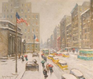Winter On The Avenue At 42nd Street Artwork by Guy Wiggins