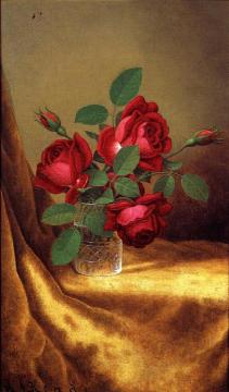 Red Roses in a Crystal Goblet Artwork by Martin Johnson Heade