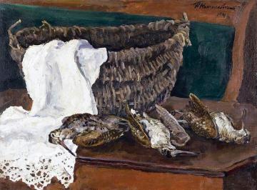 Still life with basket and woodcocks Artwork by Pyotr Konchalovsky