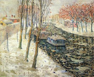 Canal Scene in Winter Artwork by Ernest Lawson