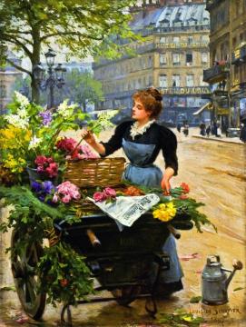 Parisian Flower Seller Artwork by Louis Marie De Schryver