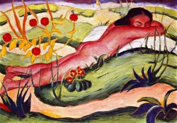 Nude Lying among Flowers Artwork by Franz Marc