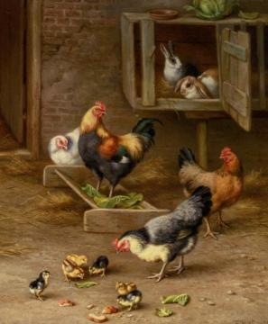 Chickens and Rabbits in a Hutch Artwork by Edgar Hunt