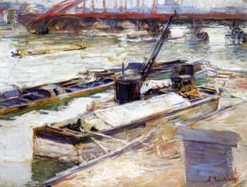 Ships on the Seine in Paris Artwork by Nicolas Tarkhoff