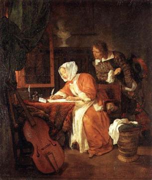 The Letter-Writer Surprised Artwork by Gabriel Metsu