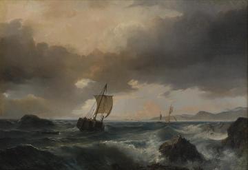 Seascape With Sailing Ships And Sea Birds Artwork by Johan Jacob Bennetter