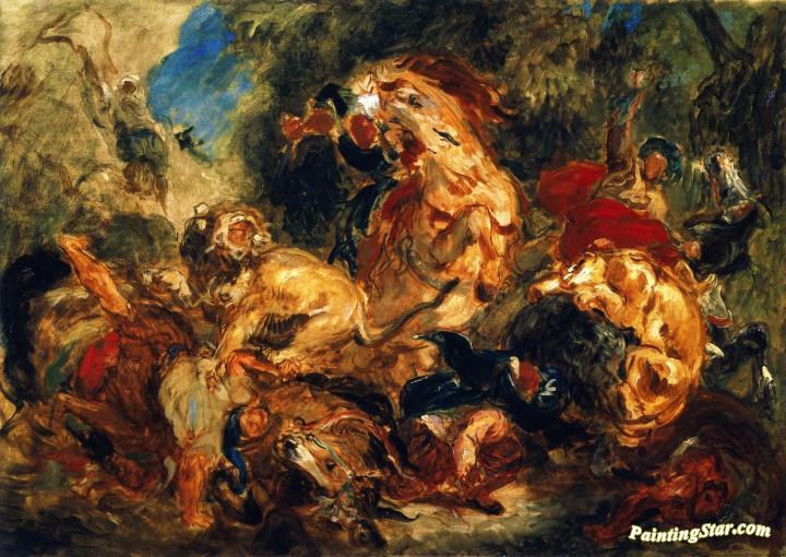 Lion Hunt (study) Artwork by Eugène Delacroix