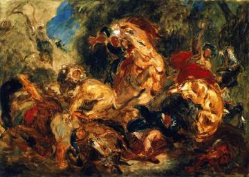 Lion Hunt (study) Artwork by Eugène Delacroix