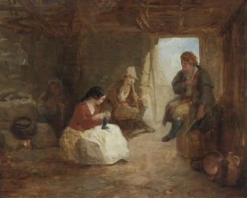 Irish Cabin Interior Artwork by Frederick Goodall