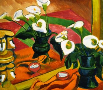 Still Life with Calla Lilies in the Mirror Artwork by Hermann Max Pechstein