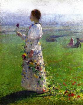 Beautiful Girl Walking through the Field, a Flower in His Hand Artwork by Henri Martin