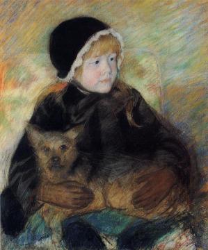 Elsie Cassatt Holding a Big Dog Artwork by Mary Cassatt