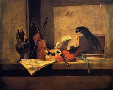 Musical Instruments and Parrot Artwork by Jean-Baptiste-Simeon Chardin