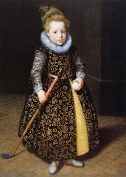 Portrait of a Four-Year Old Boy with Club and Ball Artwork by Paulus Moreelse