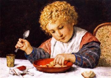 Child at a Table Artwork by Albert Anker