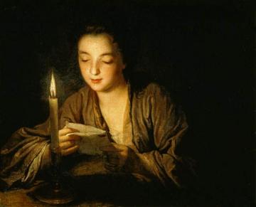 Girl Reading A Letter By Candlelight Artwork by Jean-Baptiste Santerre