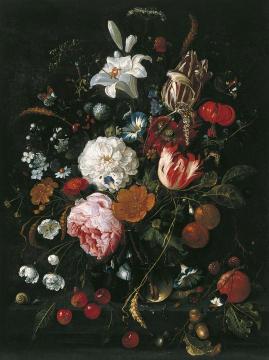 Flowers in a glass Vase with Fruit Artwork by Jan Davidsz De Heem