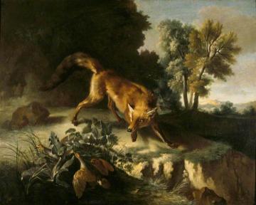 A Fox Stalking A Brace Of Partridges Artwork by Jean-Baptiste Oudry