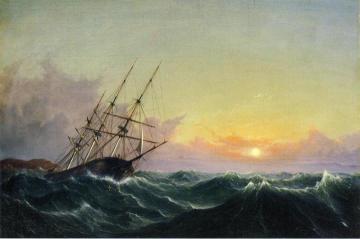 A Storm, Breaking Away, Vessel Slipping Her Cable Artwork by Fitz Hugh Lane