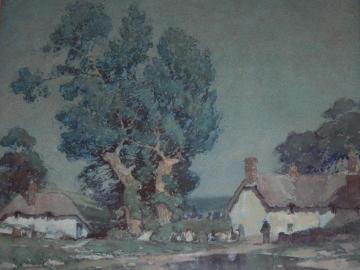 Devon Cottages at Twilight Artwork by Albert Moulton Foweraker