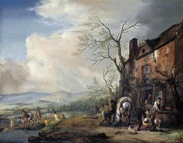 Landscape with Peasants by a Cottage Artwork by Philips Wouwermans