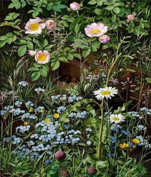 Dog roses, forget-me-nots, daisies, buttercups and clover Artwork by Otto Didrik Ottesen