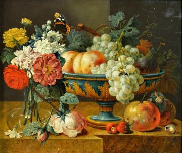Fruit bowl with flowers Artwork by Jan Davidsz De Heem