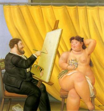 The Painter and his Model Artwork by Fernando Botero