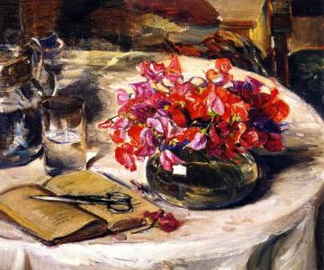 Still Life With Sweet Peas Artwork by Joseph Kleitsch