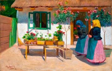 Courtyard with Oleanders Artwork by Emil Pap