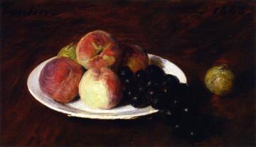 Peaches and Grapes on a White Plate Artwork by Henri Fantin-Latour