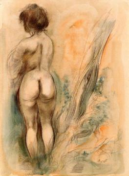 Standing Female Nude Artwork by George Grosz