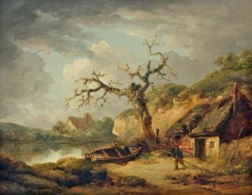 Lake Scene and a Cottage Artwork by George Morland