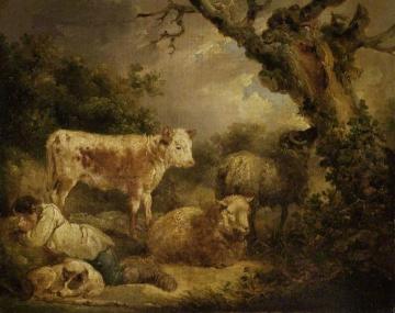 Calf And Sheep Artwork by George Morland