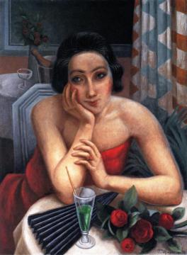 Pensive Young Woman With Red Roses Artwork by Jean Metzinger