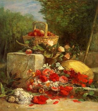 Flowers and Fruit in a Garden Artwork by Eugène-Louis Boudin