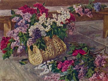 Lilacs in a purse on the floor Artwork by Pyotr Konchalovsky