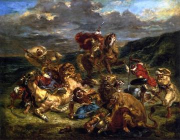Lion Hunt Artwork by Eugène Delacroix