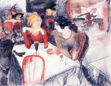 Nana, Seated Left, And Satin At Laure's Restaurant Artwork by Charles Demuth
