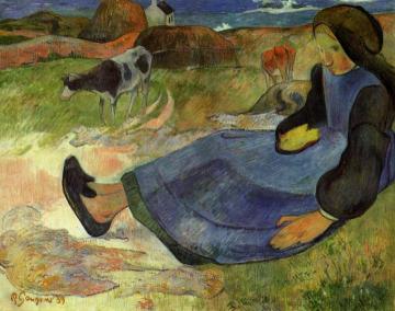 Seated Breton Girl Artwork by Paul Gauguin
