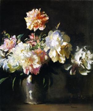 Still Life: Vase Of Peonies Artwork by Edmund Tarbell