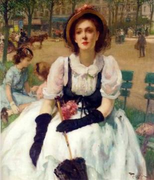 Femme élégante au parc, Paris Artwork by Fernand Toussaint