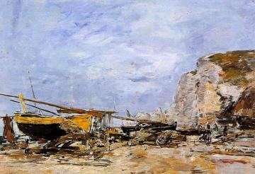 Etretat, Boats Stranded on the Beach Artwork by Eugène-Louis Boudin