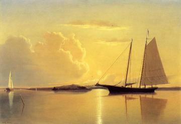 Schooner in Fairhaven Harbor, Sunrise Artwork by William Bradford
