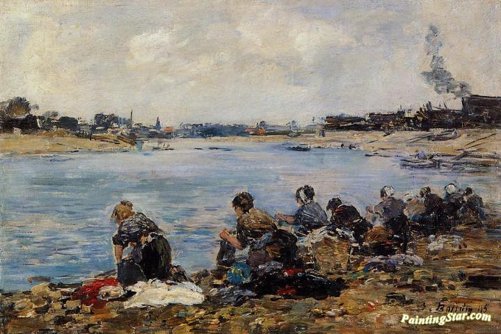 Laundresses on the Banks of the Touques Artwork by Eugène-Louis Boudin