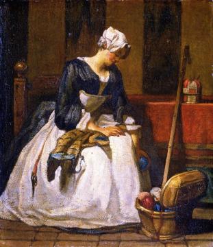 The Embroiderer Artwork by Jean-Baptiste-Simeon Chardin