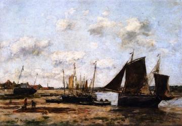 Etaples, Low Tide, Beached Boats Artwork by Eugène-Louis Boudin