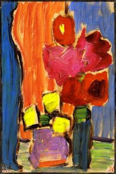 Still LIfe: Red Flowers in a Blue Vase Artwork by Alexej Jawlensky