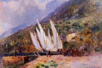 Boats Docked at Saint-Gingolph Artwork by Albert Lebourg
