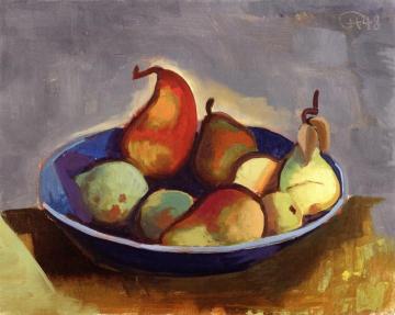 Pears In A Blue Bowl Artwork by Karl Hofer
